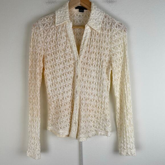 Sanctuary Pucker Up Dream Girl Top Size L Ivory Lace Long Sleeve Anthropologie - Picture 9 of 14